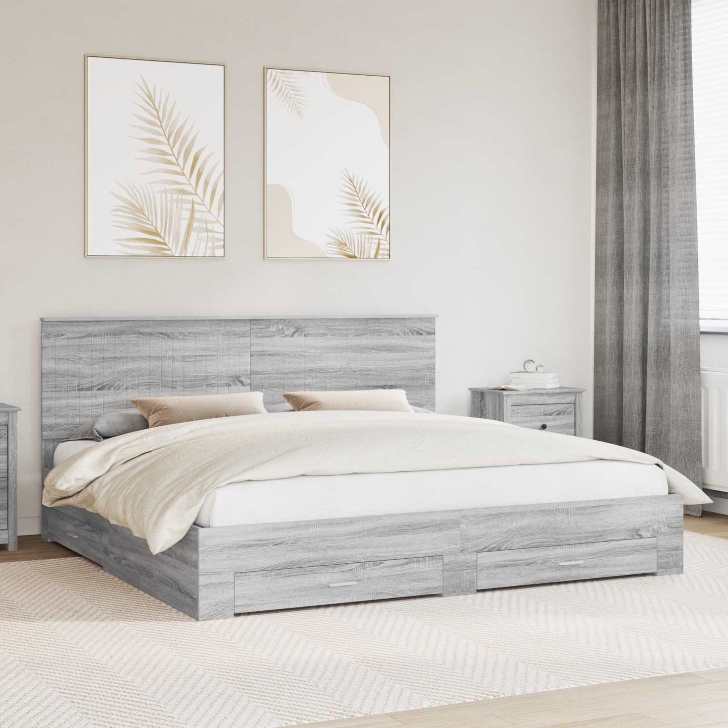 vidaXL Bed Frame with Drawer Grey Sonoma 200 x 200 cm Engineered Wood