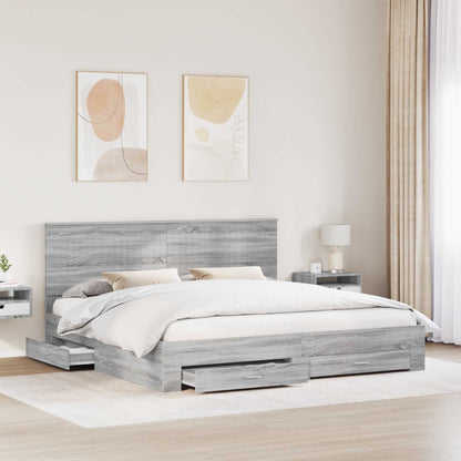 vidaXL Bed Frame with Drawer Grey Sonoma 200 x 200 cm Engineered Wood