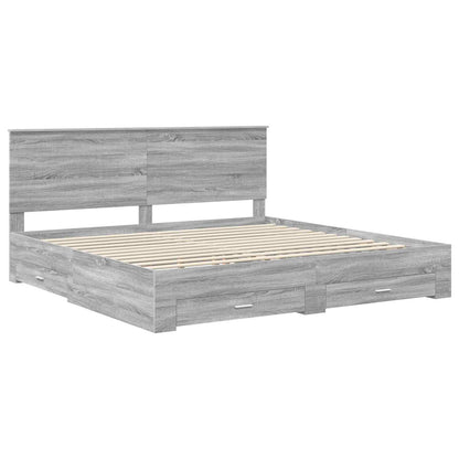 vidaXL Bed Frame with Drawer Grey Sonoma 200 x 200 cm Engineered Wood
