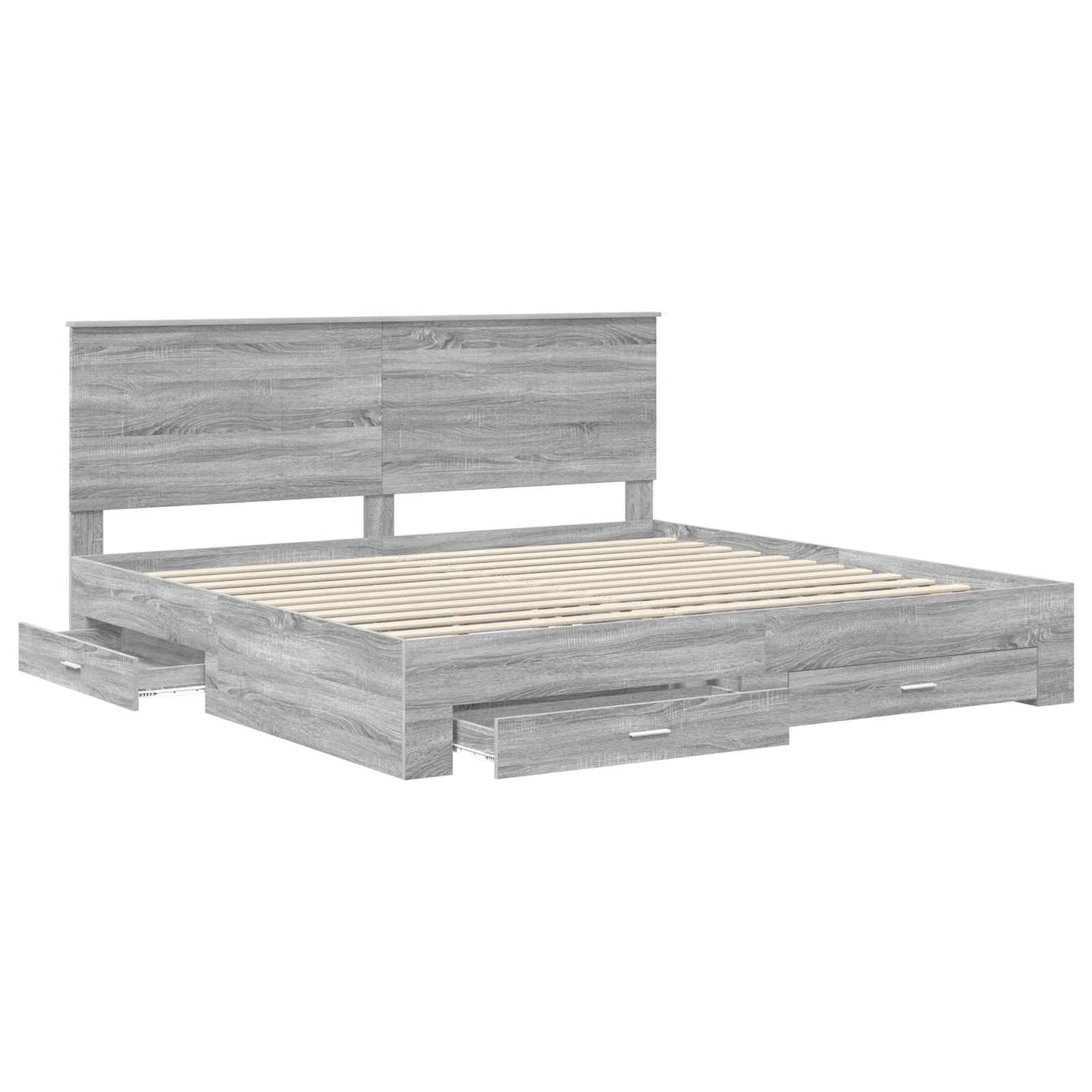 vidaXL Bed Frame with Drawer Grey Sonoma 200 x 200 cm Engineered Wood