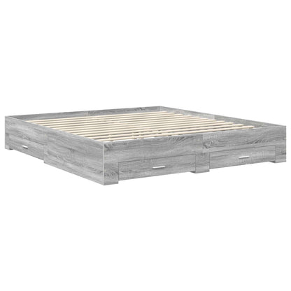 vidaXL Bed Frame with Drawer Grey Sonoma 200 x 200 cm Engineered Wood