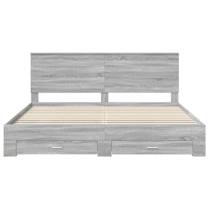vidaXL Bed Frame with Drawer Grey Sonoma 200 x 200 cm Engineered Wood