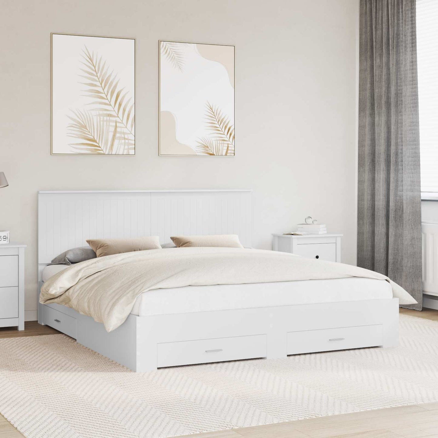 vidaXL Bed Frame with Headboard White 180 x 200 cm Engineered Wood