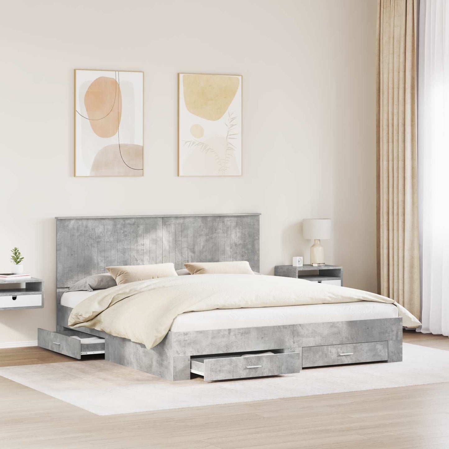 vidaXL Bed Frame Concrete Grey 180 x 200 cm Engineered Wood