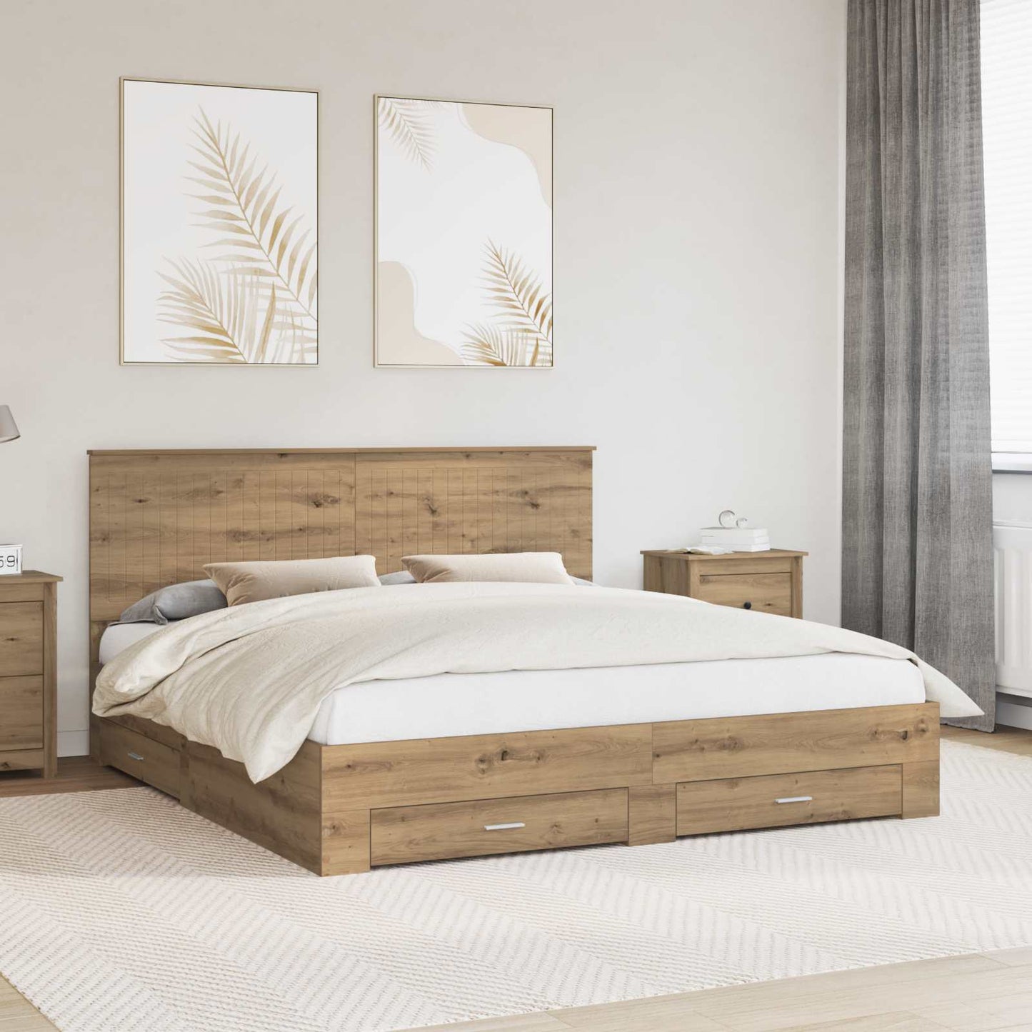 vidaXL Bed Frame with Drawer Artisan Oak 180 x 200 cm Engineered Wood