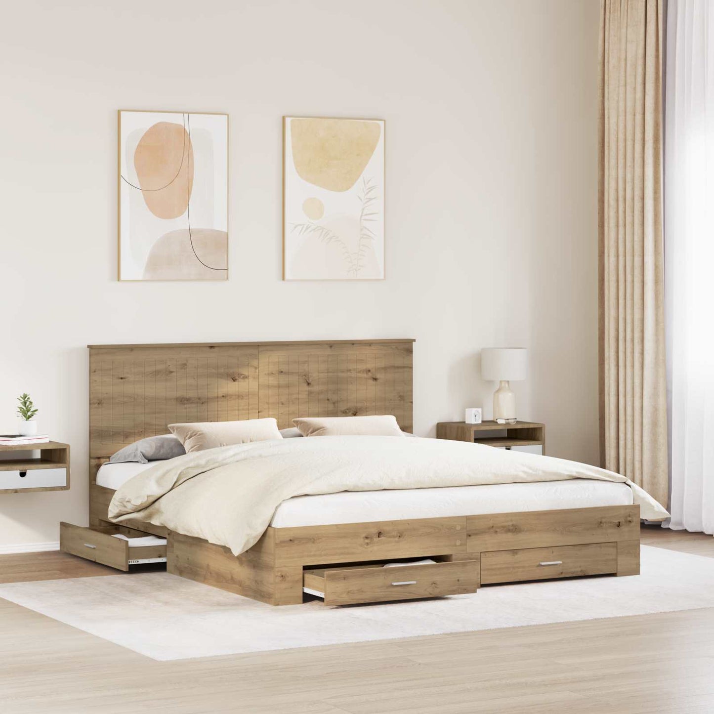 vidaXL Bed Frame with Drawer Artisan Oak 180 x 200 cm Engineered Wood