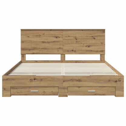 vidaXL Bed Frame with Drawer Artisan Oak 180 x 200 cm Engineered Wood