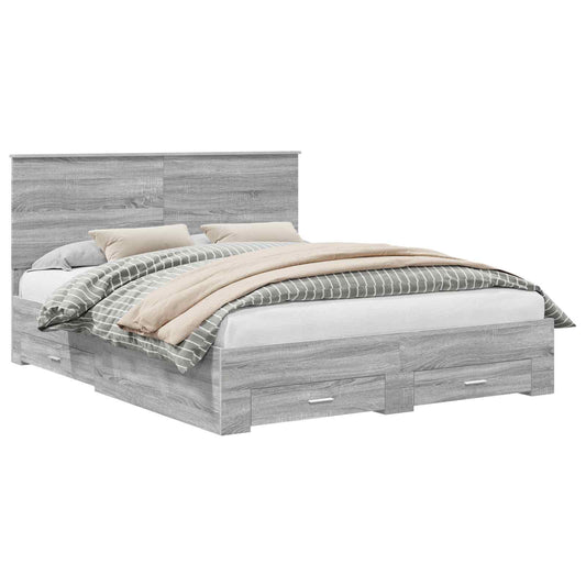 vidaXL Bed Frame with Drawer Grey Sonoma 160 x 200 cm Engineered Wood