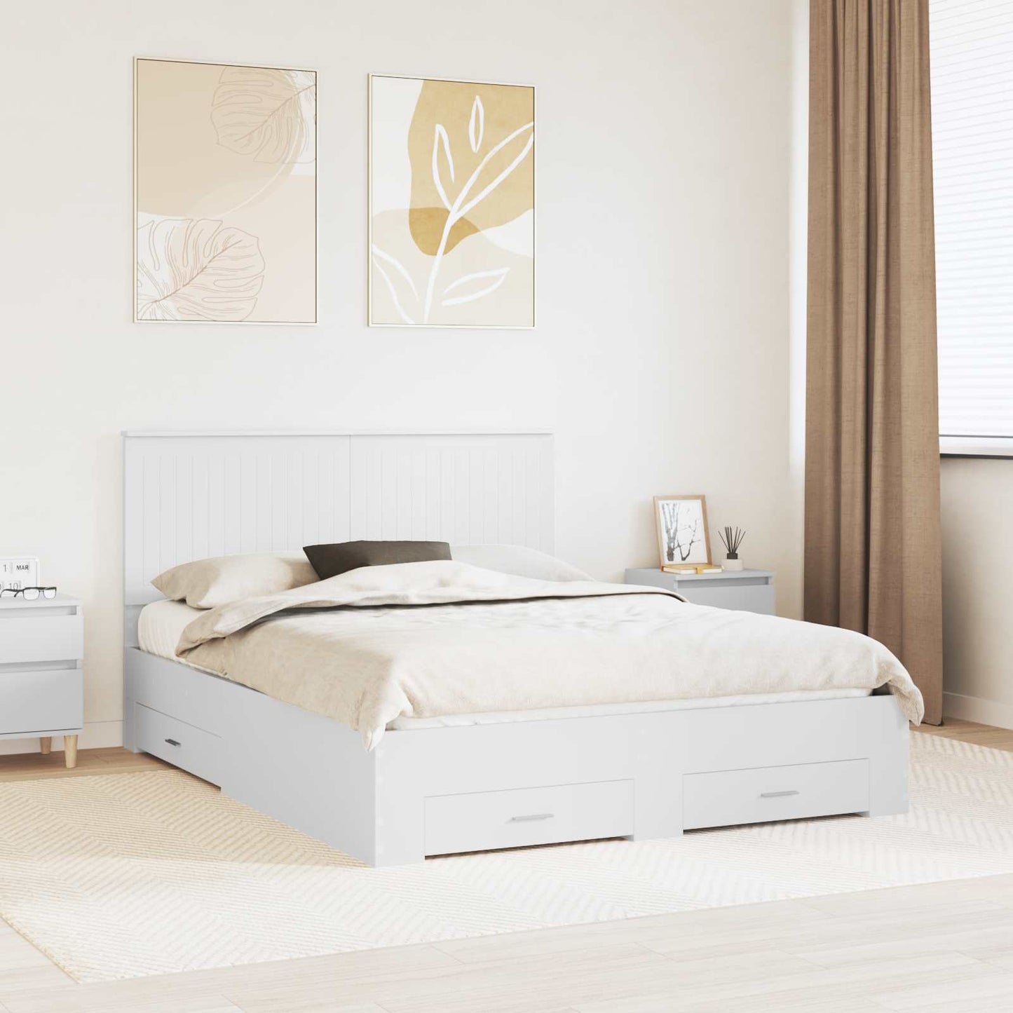vidaXL Bed Frame with Headboard White 150 x 200 cm Engineered Wood