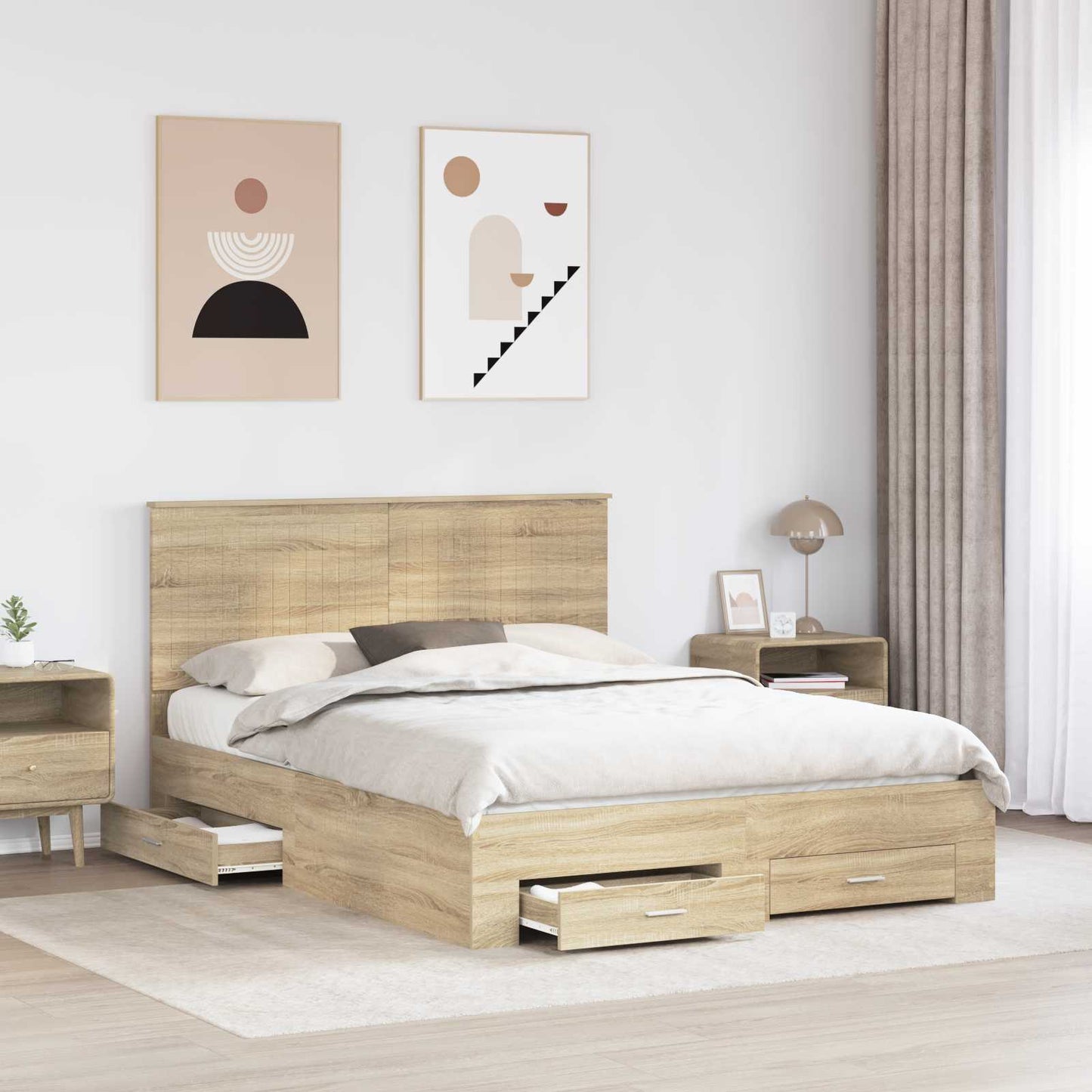 vidaXL Bed Frame with Drawer Sonoma Oak 150 x 200 cm Engineered Wood