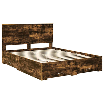 vidaXL Bed Frame with Drawer Smoked Oak 150 x 200 cm Engineered Wood