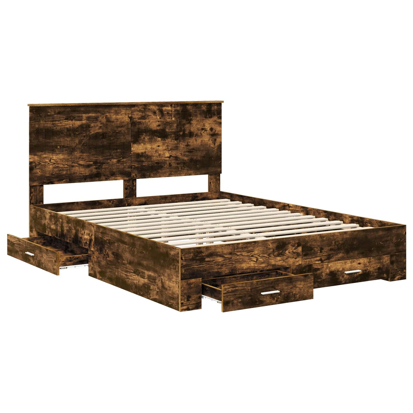vidaXL Bed Frame with Drawer Smoked Oak 150 x 200 cm Engineered Wood
