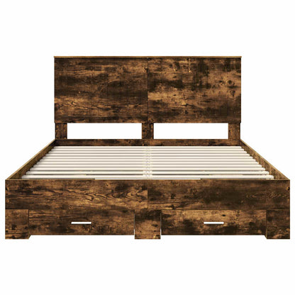 vidaXL Bed Frame with Drawer Smoked Oak 150 x 200 cm Engineered Wood