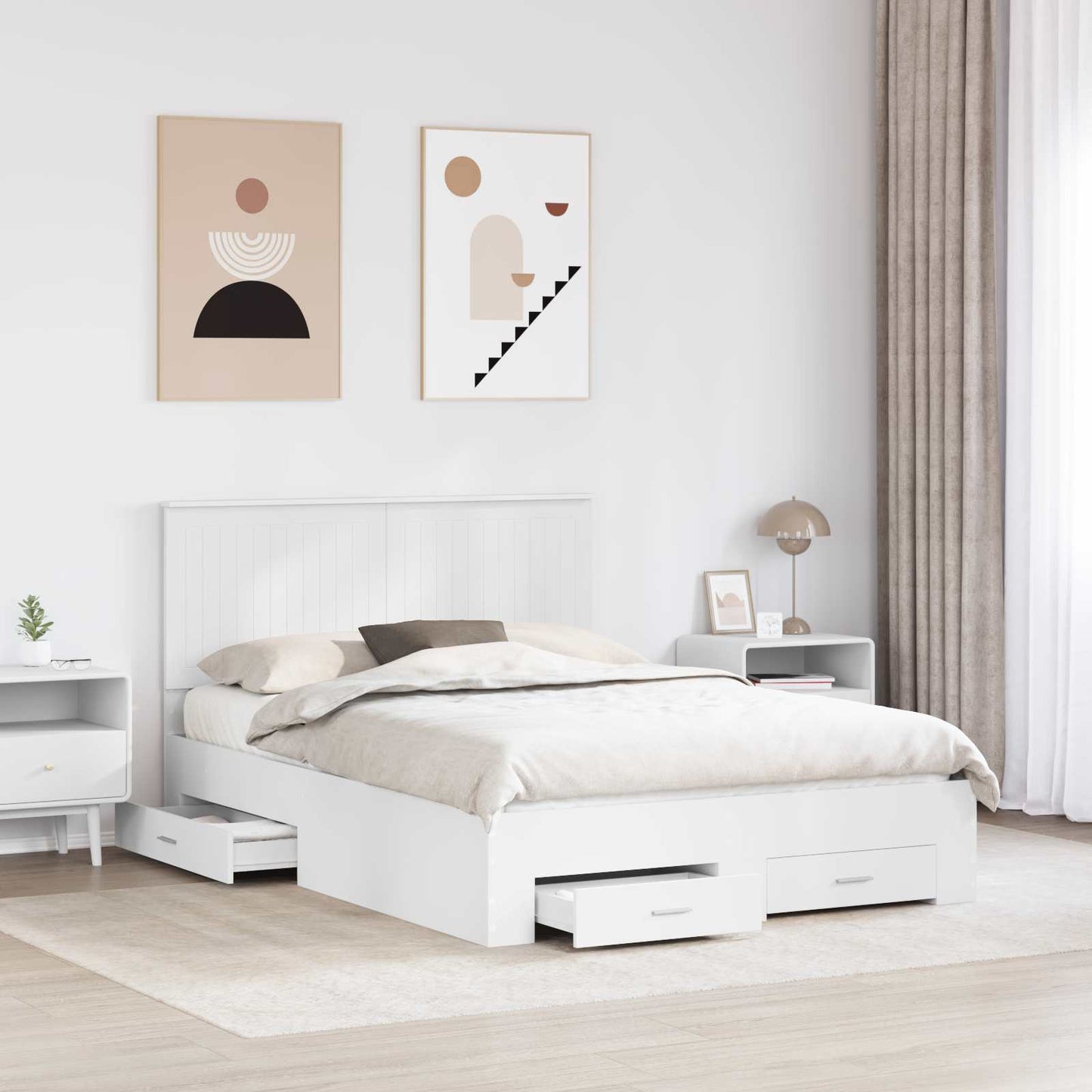 vidaXL Bed Frame with Headboard White 140 x 200 cm Engineered Wood