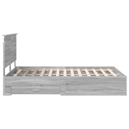 vidaXL Bed Frame with Drawer Grey Sonoma 140 x 200 cm Engineered Wood