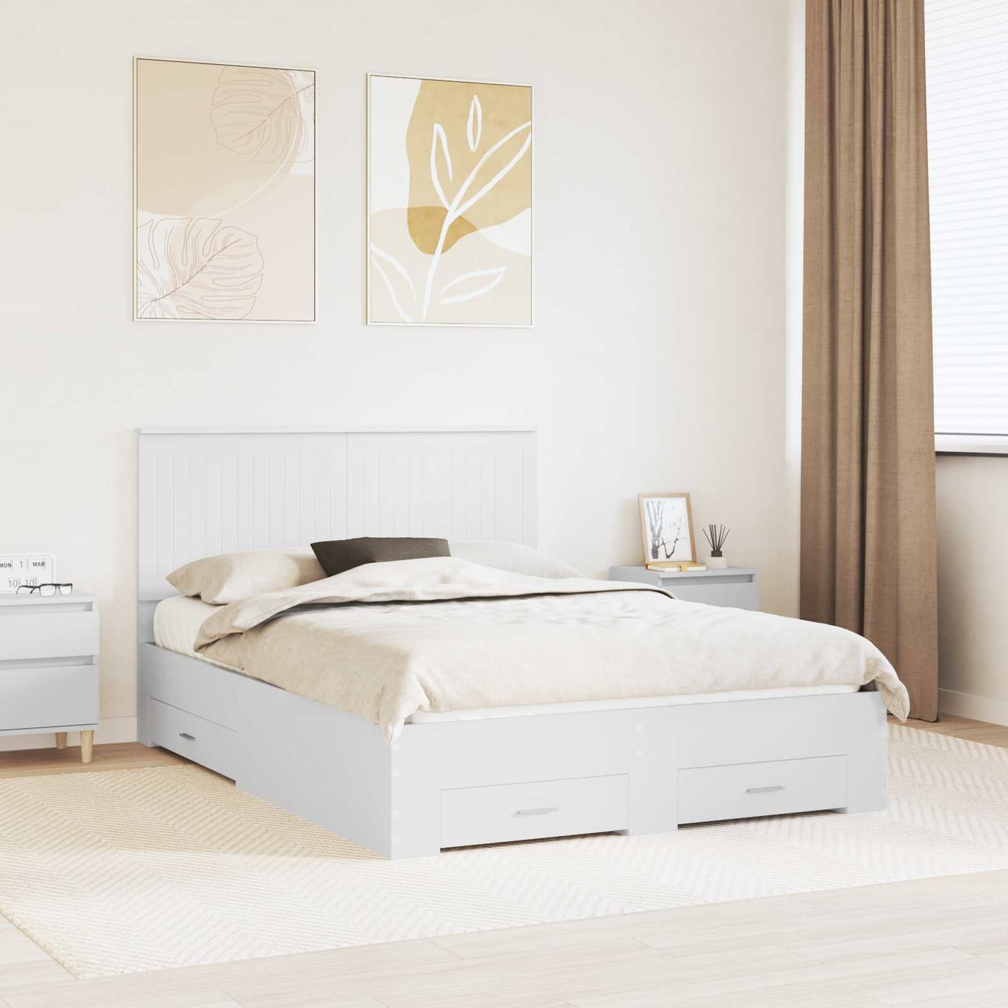 vidaXL Bed Frame with Headboard White 140 x 190 cm Engineered Wood
