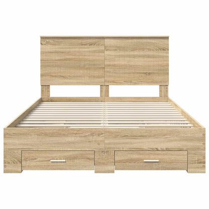 vidaXL Bed Frame with Drawer Sonoma Oak 140 x 190 cm Engineered Wood