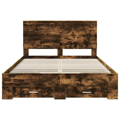 vidaXL Bed Frame with Drawer Smoked Oak 140 x 190 cm Engineered Wood