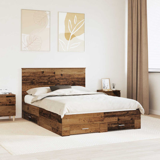 vidaXL Bed Frame with Headboard Old Wood 140 x 190 cm Engineered Wood