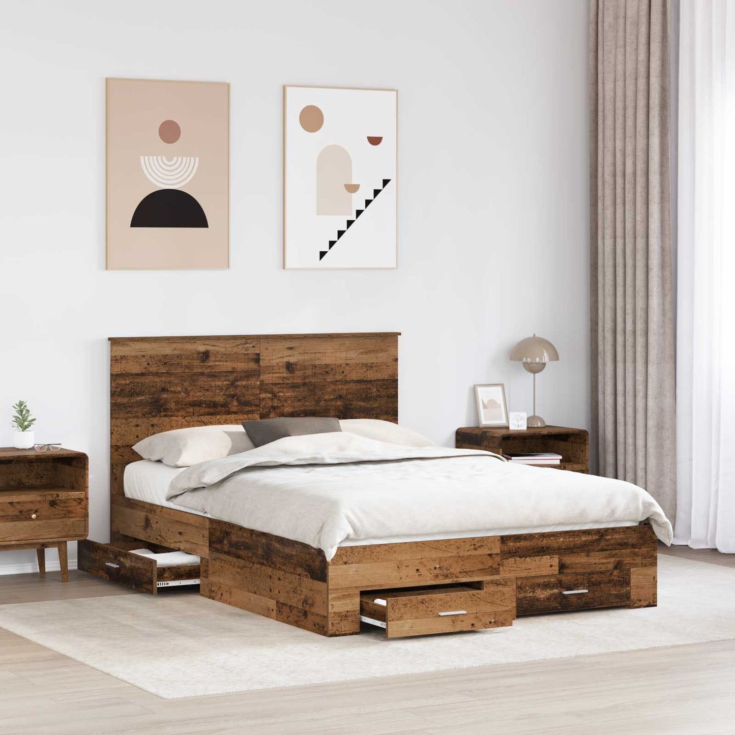vidaXL Bed Frame with Headboard Old Wood 140 x 190 cm Engineered Wood