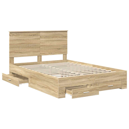 vidaXL Bed Frame with Drawer Sonoma Oak 135 x 190 cm Engineered Wood