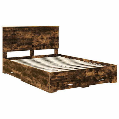 vidaXL Bed Frame with Drawer Smoked Oak 135 x 190 cm Engineered Wood