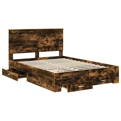 vidaXL Bed Frame with Drawer Smoked Oak 135 x 190 cm Engineered Wood