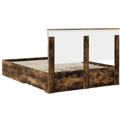 vidaXL Bed Frame with Drawer Smoked Oak 135 x 190 cm Engineered Wood