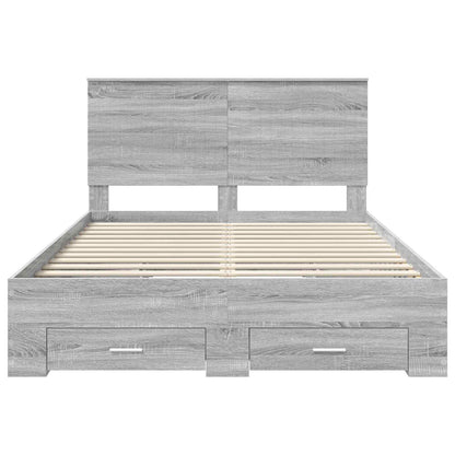 vidaXL Bed Frame with Drawer Grey Sonoma 135 x 190 cm Engineered Wood