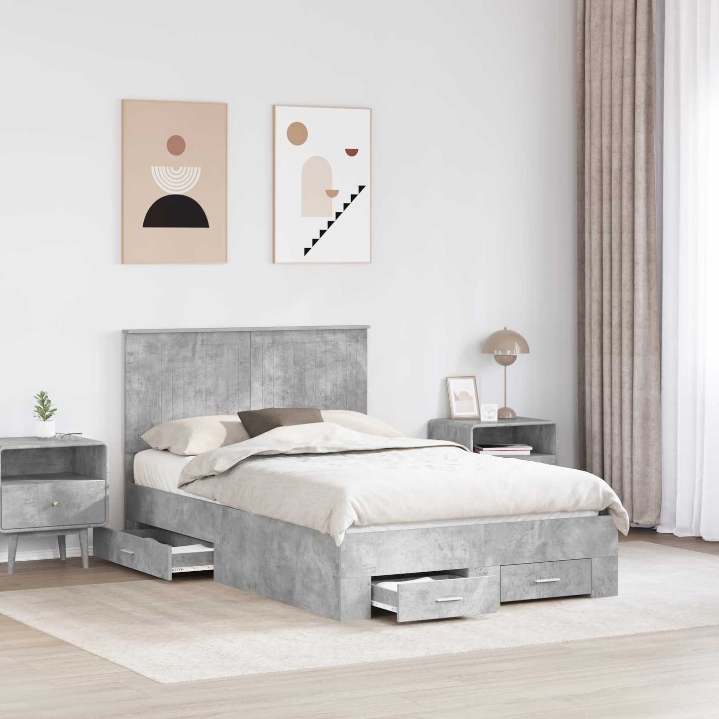 vidaXL Bed Frame Concrete Grey 120 x 200 cm Engineered Wood