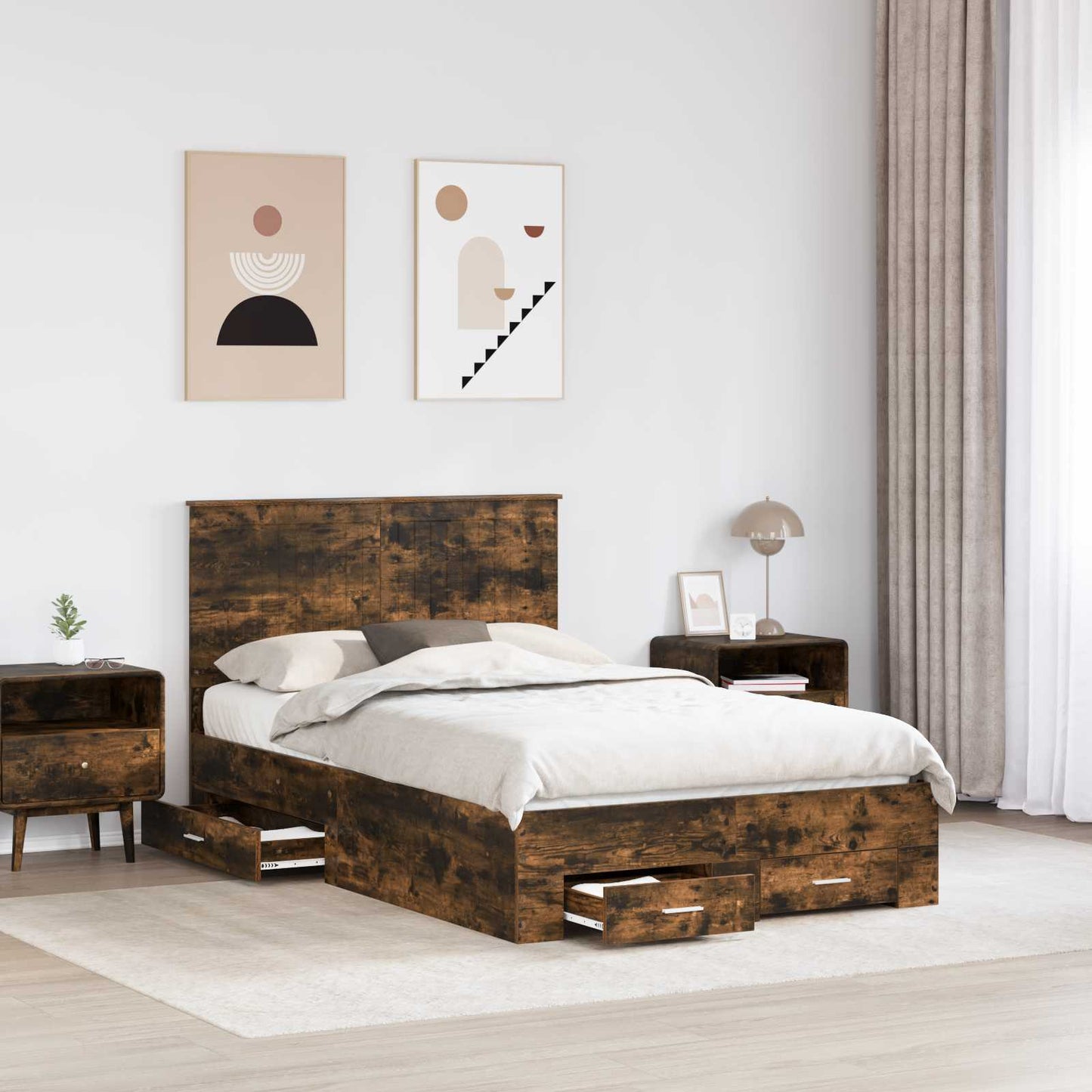 vidaXL Bed Frame with Drawer Smoked Oak 120 x 200 cm Engineered Wood