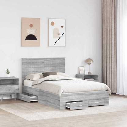 vidaXL Bed Frame with Drawer Grey Sonoma 120 x 190 cm Engineered Wood