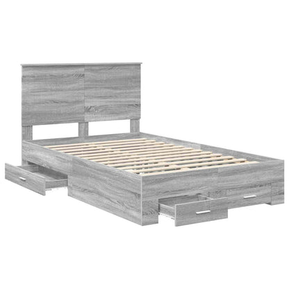 vidaXL Bed Frame with Drawer Grey Sonoma 120 x 190 cm Engineered Wood