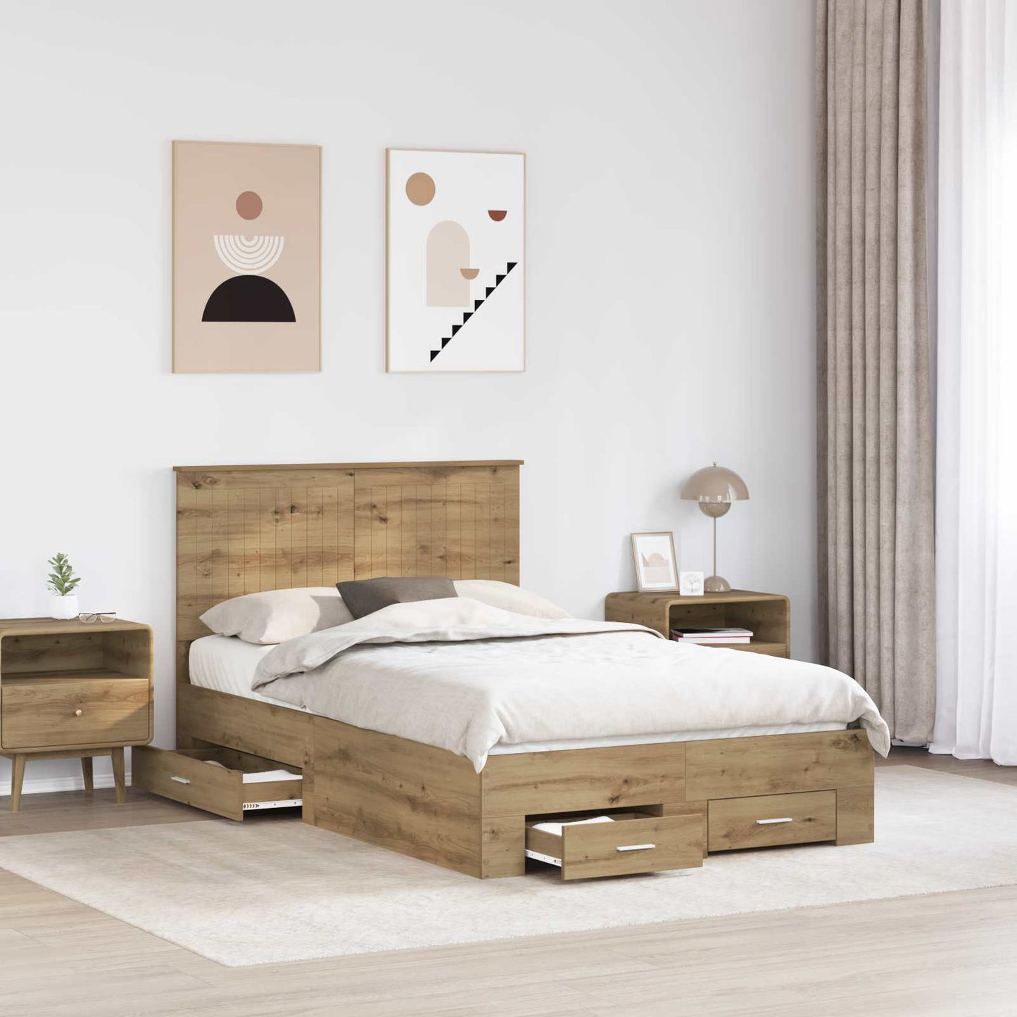 vidaXL Bed Frame with Drawer Artisan Oak 120 x 190 cm Engineered Wood