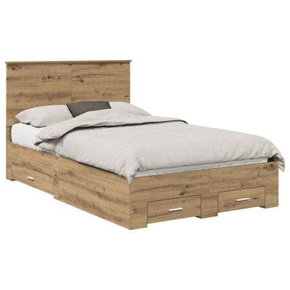 vidaXL Bed Frame with Drawer Artisan Oak 120 x 190 cm Engineered Wood