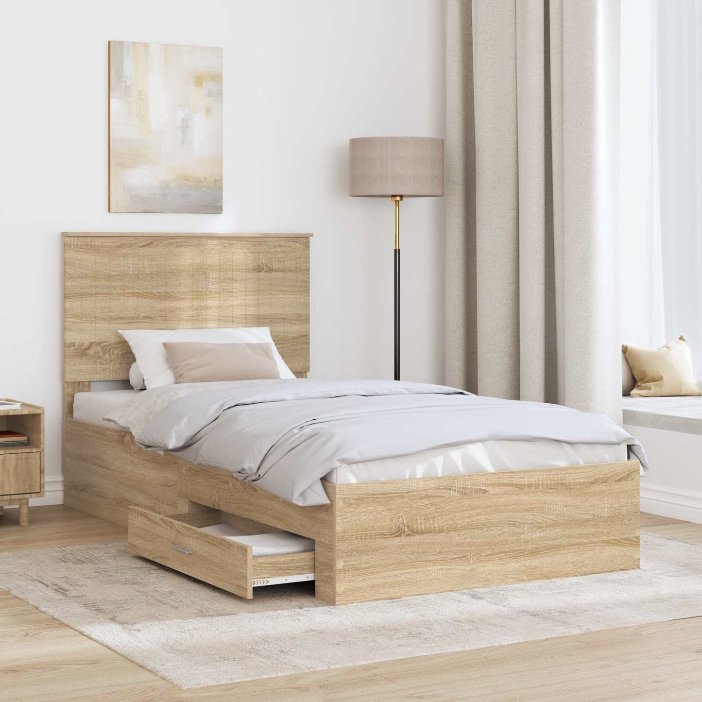 vidaXL Bed Frame with Drawer Sonoma Oak 100 x 200 cm Engineered Wood