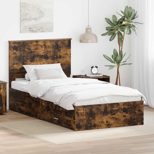 vidaXL Bed Frame with Drawer Smoked Oak 100 x 200 cm Engineered Wood