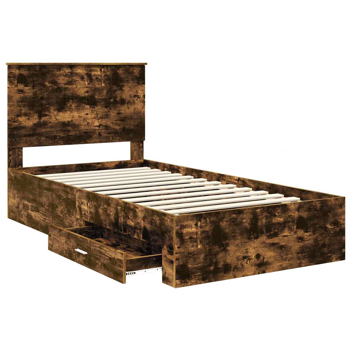 vidaXL Bed Frame with Drawer Smoked Oak 100 x 200 cm Engineered Wood