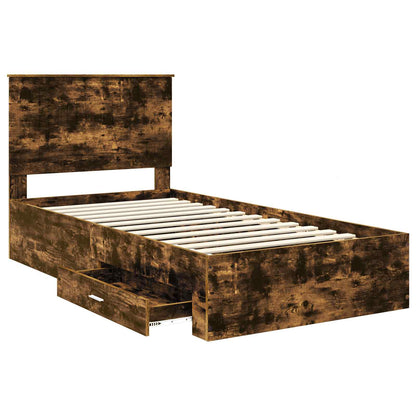 vidaXL Bed Frame with Drawer Smoked Oak 100 x 200 cm Engineered Wood