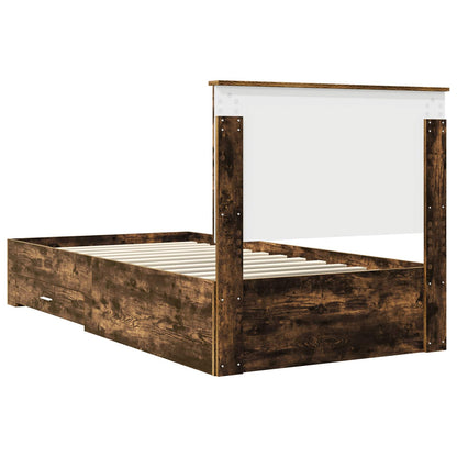 vidaXL Bed Frame with Drawer Smoked Oak 100 x 200 cm Engineered Wood