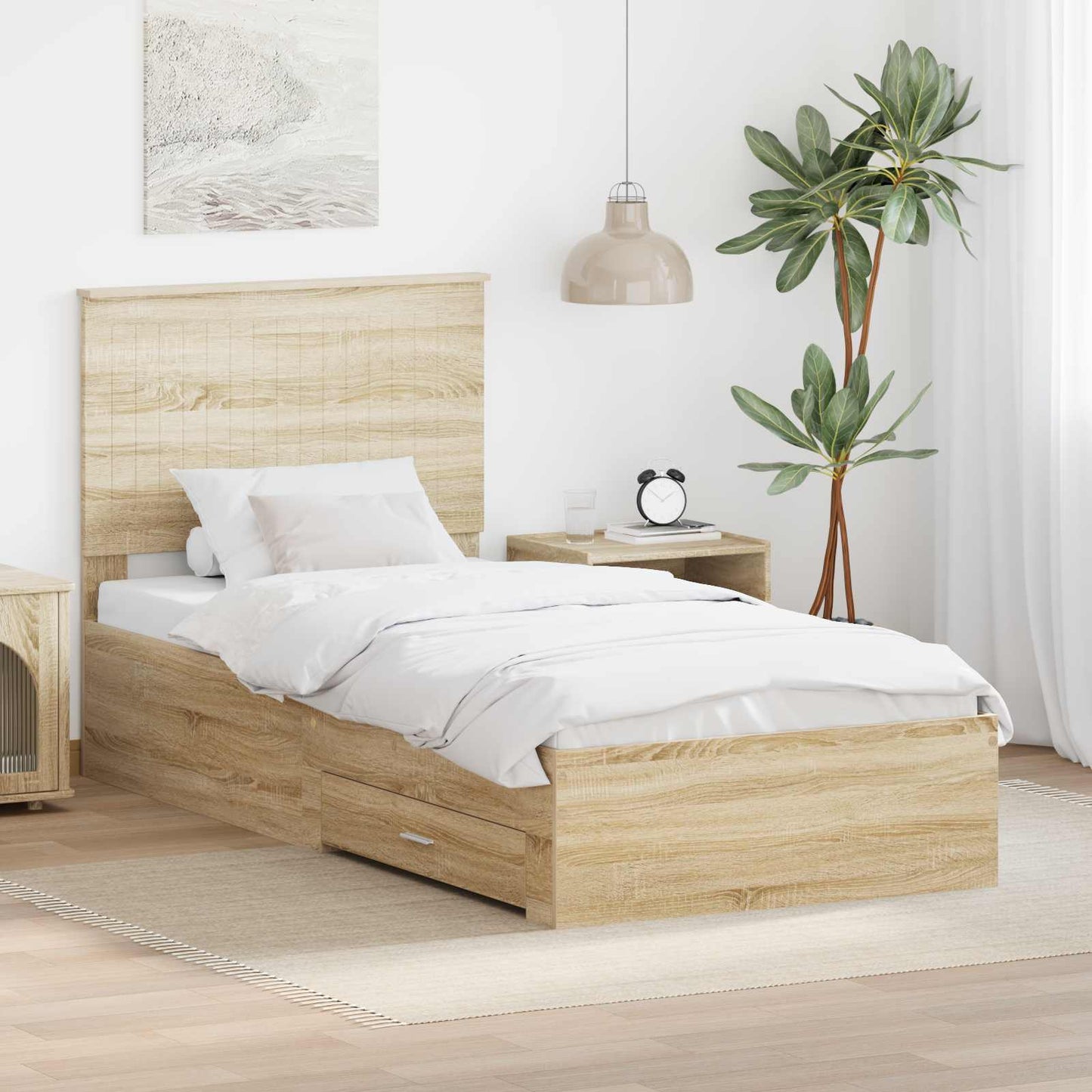 vidaXL Bed Frame with Headboard Sonoma Oak 90 x 200 cm Engineered Wood