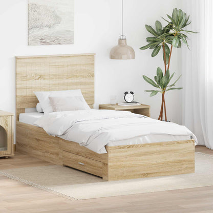 vidaXL Bed Frame with Headboard Sonoma Oak 90 x 200 cm Engineered Wood