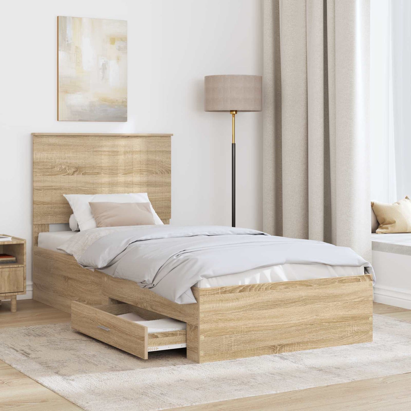 vidaXL Bed Frame with Headboard Sonoma Oak 90 x 200 cm Engineered Wood