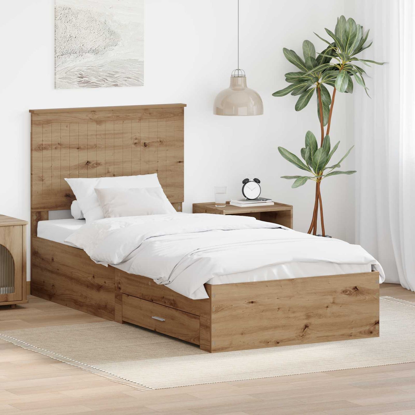 vidaXL Bed Frame with Drawer Artisan Oak 90 x 200 cm Engineered Wood