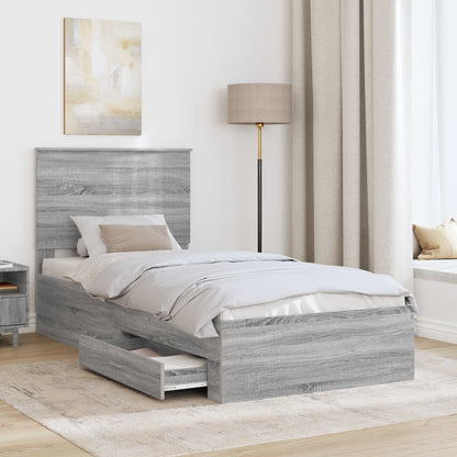 vidaXL Bed Frame with Drawer Grey Sonoma 90 x 190 cm Engineered Wood