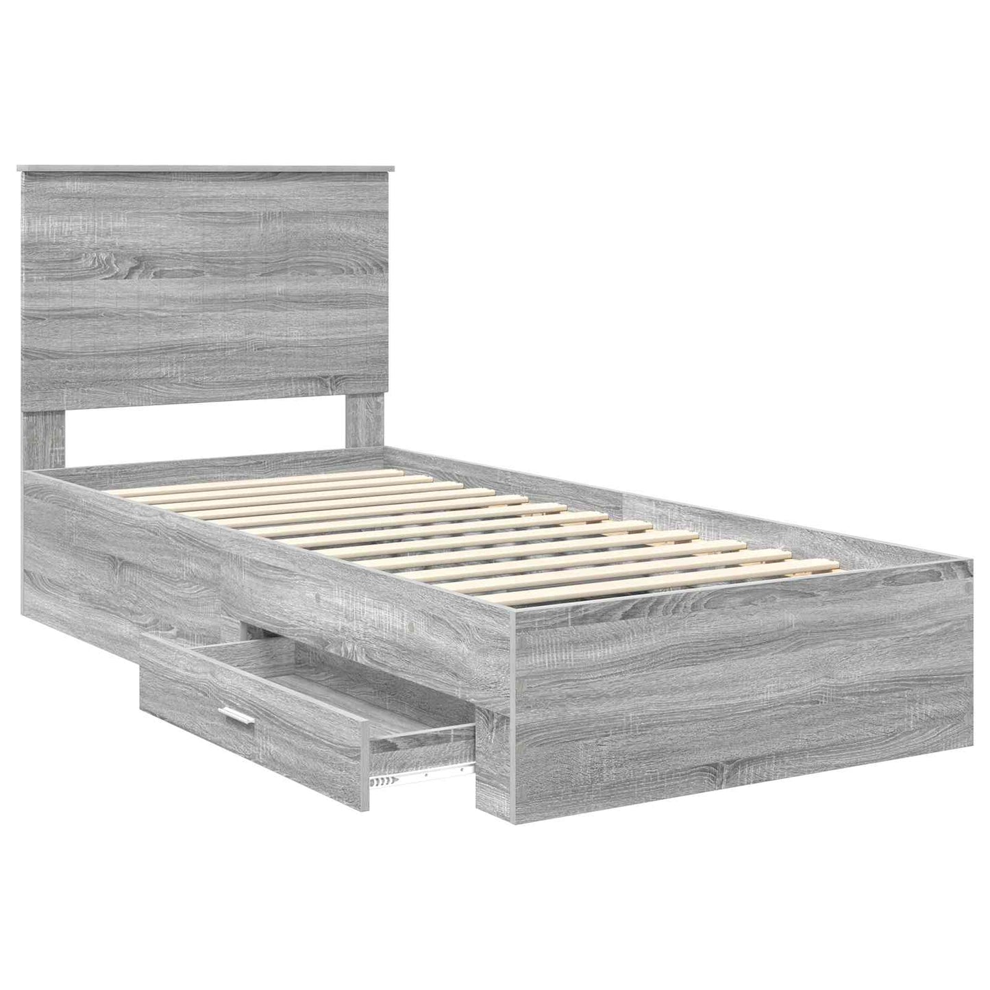 vidaXL Bed Frame with Drawer Grey Sonoma 90 x 190 cm Engineered Wood