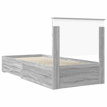 vidaXL Bed Frame with Drawer Grey Sonoma 90 x 190 cm Engineered Wood