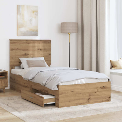 vidaXL Bed Frame with Drawer Artisan Oak 90 x 190 cm Engineered Wood