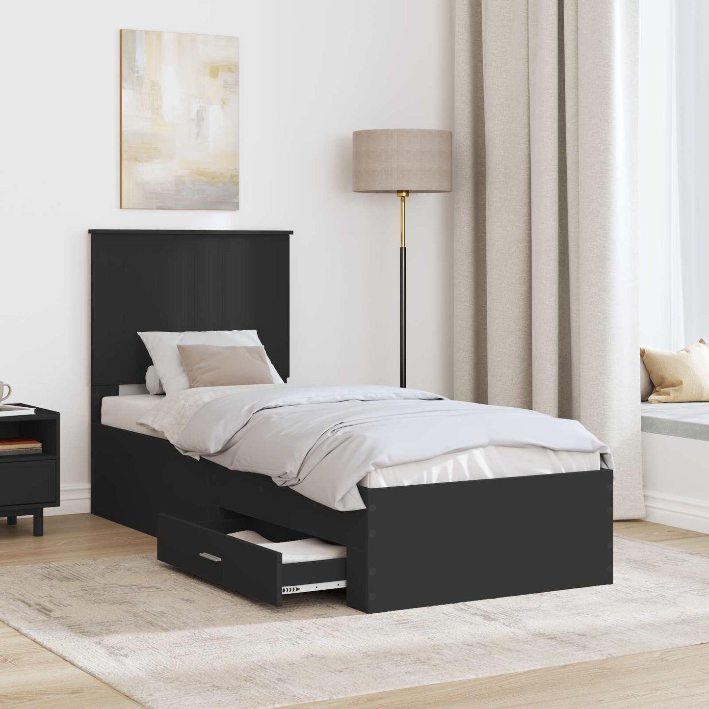 vidaXL Bed Frame Black and Silver 70 x 190 cm Engineered Wood
