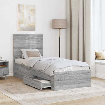 vidaXL Bed Frame Grey Sonoma and Silver 70 x 190 cm Engineered Wood